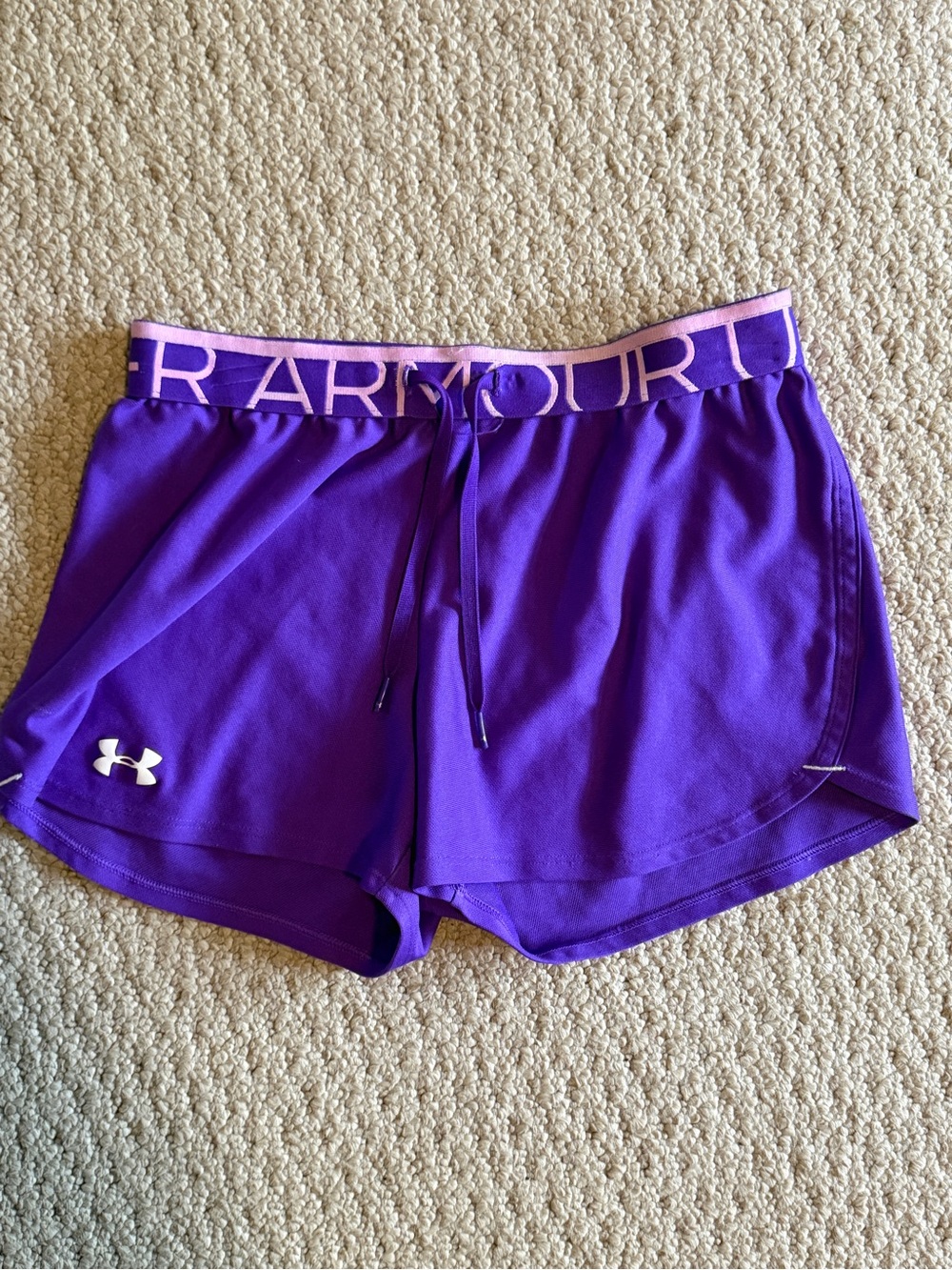 Under Armour Women's Purple Athletic Shorts with Pink Waistband